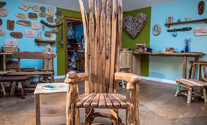 Taran Eco Designs at the Corris Craft Centre source fallen trees and unwanted wood to create their fabulous range of handcrafted furniture. No trees a
